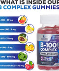 B Complex Gummies Extra Strength Vitamin B Gummy - Tasty Raspberry Vitamins with Niacin, B6, Folic Acid, B12 and Biotin - Best Energy Support and Immune Support for Women and Men - 60 Gummies