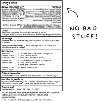 Genexa Stress for Adults | Anxiety Relief & Fatigue Remedy | Soothing Natural Vanilla & Lavender Flavor | Gluten & Non-GMO | Homeopathic Remedy Made Clean | 60 Chewable Tablets