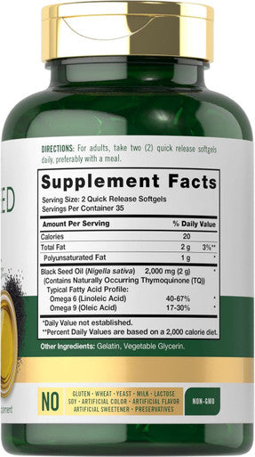 Carlyle Black Seed Oil 2000mg | 70 Softgel Capsules | Non-GMO Gluten Herbal Supplement