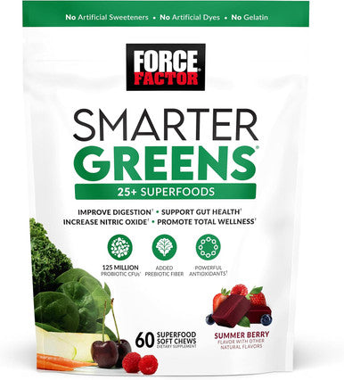 Force Factor Smarter Greens Superfood Chews Greens and Superfoods with Probiotics & Collagen Boosting Superfoods with Biotin Hyaluronic Acid Bamboo and Hair Skin