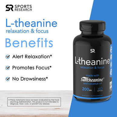 Suntheanine LTheanine 200mg DoubleStrength in ColdPressed Organic Coconut Oil NonGMO Gluten 60 Liquid Softgels