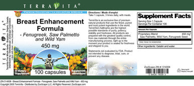 Terravita Breast Enhancement Formula - Fenugreek, Saw Palmetto And Wild Yam - 450 Mg (100 Capsules, Zin: 514008)