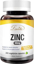 Lovita Zinc 50mg Potent HighlyAbsorbed Chelated Zinc Supplements Picolinate and Bisglycinate Vegan Gluten NonGMO for Immune Antioxidant Support and Healthy Skin 200 Capsules