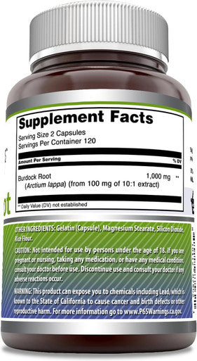 Amazing Nutrition Formulas Burdock Root Supplement | 1000 Mg Per Serving | 240 Capsules | Non-GMO | Gluten | Made in USA