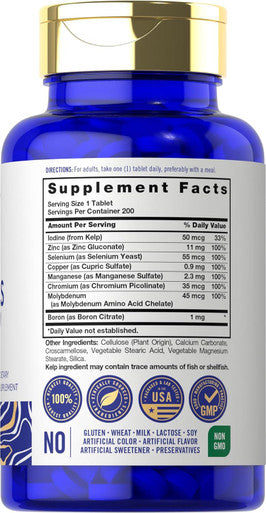Carlyle Trace Minerals 200 Tablets Full Spectrum Supplement Non-Gmo & Gluten Complex By Vital Trace