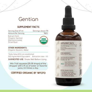 Gentian B120 Usda Organic Tincture | Alcohol-Free Extract, High-Potency Herbal Drops | Certified Organic Gentian (Gentiana Lutea)
