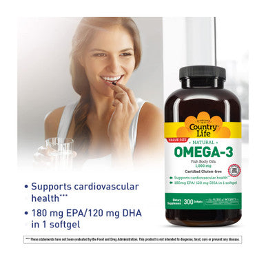 Country Life Omega-3 Fish Body Oils 1000 Mg 300-Count