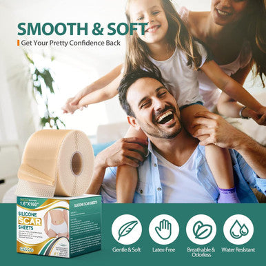 Geloo Professional Silicone Scar Sheets (Roll 1.6 160"- 4.06M) - Extended Edition Silicone Scar Tapes - Reusable Scar Removal Silicone Gel Strips For C-Section, Keloid, Surgery, Burn Scar Etc