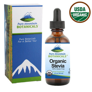 Pure Mountain Botanicals Organic Liquid Stevia Sweetener Alcohol And her Sweet Sugar Substitute Drops - 2Oz Glass Bottle