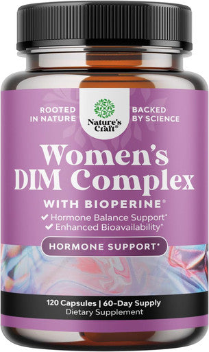 Natures Craft Potent DIM Supplement for Women - Hormone Balance for Women with DIM and Black Pepper for Menopause Support and PMS Relief - Menopause Supplements for Women - Extra Strength 300mg per serving DIM