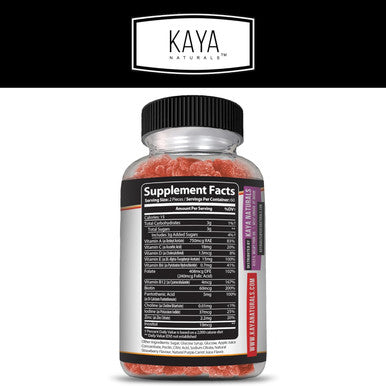 Kaya Naturals Adult Multi Vitamin Gummy, 120 Count, Biotin, Vitamin A, C & E, Including Zinc &Vitamin B-12, Folic Acid, Strawberry Flavor (120 Gummies)