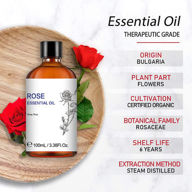 Rose Oil for Skin Care Stress Relief,Natural Rose Essential Oil for Diffuser Aromatherapy Massage Fragrance DIY -3.38 Fl Oz