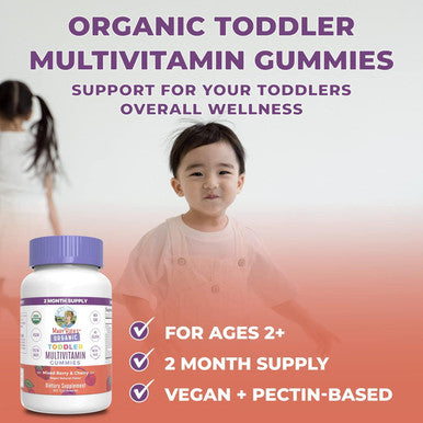 Maryruth Organics Vitamin Gummy | Kids and Toddlers Age 2+ | USDA | Daily Vitamin C | D3 | Zinc | Mixed Berry and Cherry | 2 Month Supply