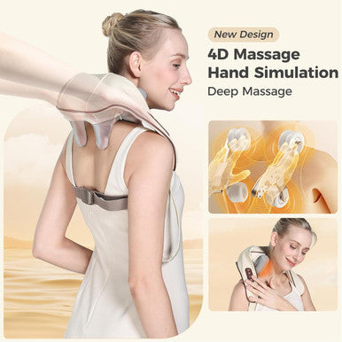 4D Deep Neck Massager, Cordless Tissue Kneading Massage With Heating Function, Shiatsu Neck And Shoulder Massage Pillow For Neck, Traps, Back And Leg Pain Relief, Gifts For Men Or Women(Grass White)