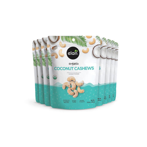 Elan Organic Coconut Cashews 5.6 oz NonGMO GlutenFree Vegan Kosher Glazed Nuts (Roasted Cashews Coconut Milk Powder Himalayan Pink Salt) Superfood Infused Nuts