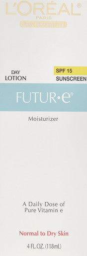 L'Oreal Paris Face Moisturizer With Spf 15 By Futur-E Day Lotion With Vitamin E For Normal To Dry Skin 4 Fl. Oz.