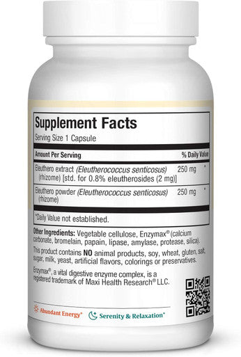 Maxi Health Eleuthero - 0.8% Eleutherosides - Stress and Energy Formula - 60 Capsules - Kosher (QSG)