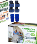 Simply Seniors Finger Splints For Trigger Finger & Commode Liners Disposable - Finger Brace For Arthritis Injury Sprain & Pain For Index Middle & Ring Finger - 100 Strong Portable Toilet Bags For Bedside Commode