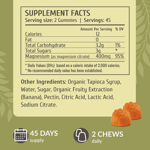 Herbamama Calm Magnesium Gummies - 400Mg Magnesium Citrate For Relaxation Support - Vegan Non-Gmo Calming Supplement For Adults - 90 Pectin-Based Banana-Flavored Chews