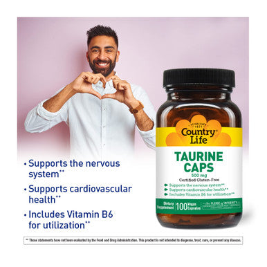 Country Life Taurine Caps Supports Cardiovascular Health And Nervous System 500Mg 100 Vegan Capsules Certified Gluten Free Certified Vegan