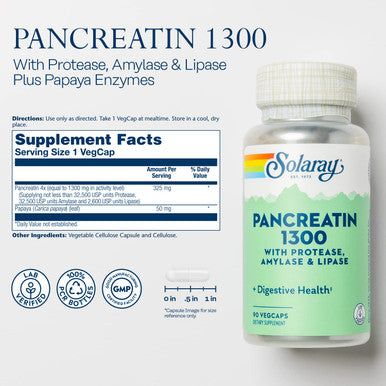 SOLARAY Pancreatin Supplement 1300 mg 90 Count