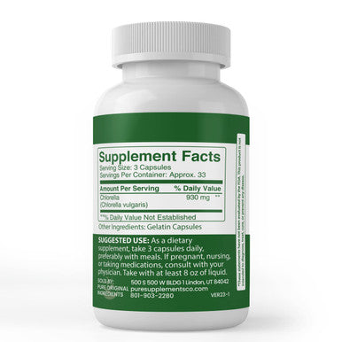 PURE ORIGINAL INGREDIENTS Chlorella, (100 Capsules) Always Pure, No Additives Or Fillers, Lab Verified