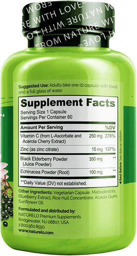 NATURELO Immune Support Ãƒâ€šÃ¢â‚¬â€œ Vitamin C, Elderberry, Zinc, Echinacea Ãƒâ€šÃ¢â‚¬â€œ Natural Immunity Boost w/ Antioxidant, Herbal & Mineral Defense - 60 Vegan Capsules