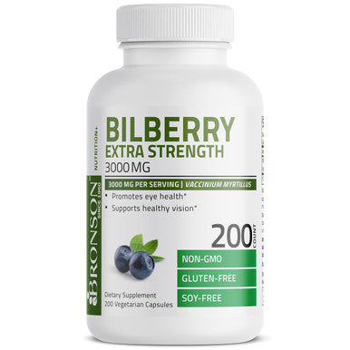 Bronson Bilberry Extra Strength 3000 mg Vaccinium Myrtillus, Promotes Eye Health and Supports Healthy Vision - Non GMO, 200 Vegetarian Capsules