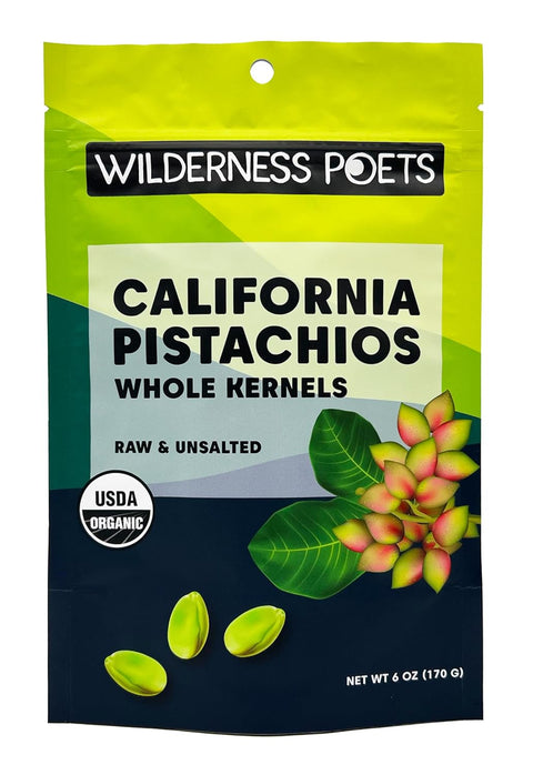 Wilderness Poets, Organic, Whole, Raw Pistachios - Grown in California, Fresh, Bright Green, Unsalted, Unroasted, Bulk Size (32 Ounce - 2 Pound)