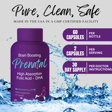 BioImmune Ultra Strength Bio Available Prenatal Vitamins for Women Naturally Occurring Methylated Folate Folic Acid DHA Omega 3 Supports Brain Development Healthy Fetal Development