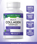 Multi Collagen Protein Capsules | 90 Count | Type I, II, III, V, X | Collagen Peptide Pills | Gluten Supplement | by Nature's Truth