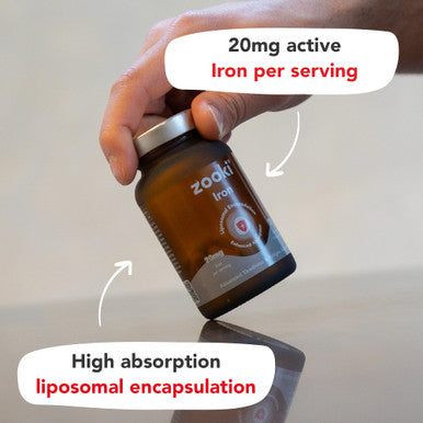 Zooki 100mg Liposomal Iron Bis-Glycinate Capsules 4X Higher Absorption Support Red Blood Cells Immunity Energy Natural Ingredients (30 Servings)