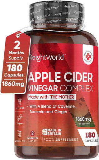 Weightworld Apple Cider Vinegar with Mother 1860mg Added Probiotics - 180 Apple Cider Vinegar Capsules with Cayenne Pepper Turmeric AND Ginger Root - Vegan Tablets