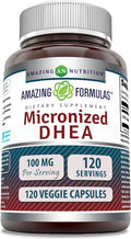 Amazing Nutrition Formulas Micronized DHEA Supplement | 100 Mg Per Serving | Veggie Capsules| Non-GMO | Gluten | Made in USA (1 Pack 120 Count)