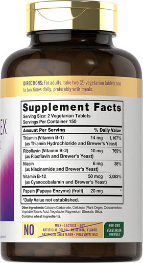 Carlyle B Complex Vitamin with B12 | 300 Tablets | High Potency Formula | Vegetarian, Non-GMO, and Gluten Free Supplement