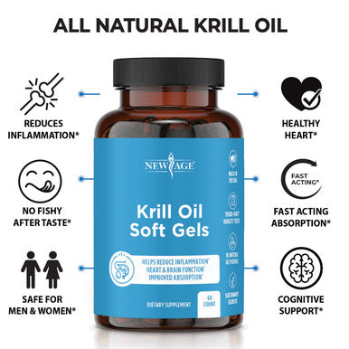 Antarctic Krill Oil 1000mg with Astaxanthin - 2 Pack - 120 Caps Omega 3 6 9 - EPA DHA - 100% Purified, Mercury Free and Wild Caught - Non GMO - Gluten Free - Pure Krill Oil by New Age