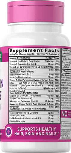 Nature's Truth Ultra Hair, Skin & Nails plus Biotin Coated Caplets - 60 ct, Pack of 6