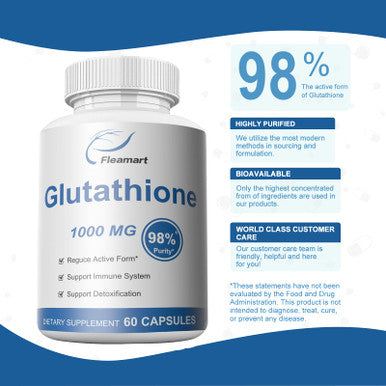 Fleamart Click to see full view Glutathione Supplement 98%+ Highly Purified and Bioavailable Skin Care & Detoxification L Glutathione 1000mg Immune & Liver Support Made in The USA 60 Capsules