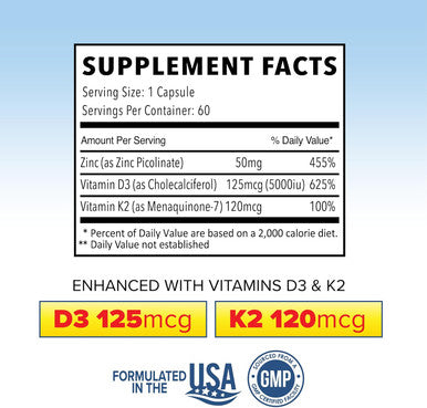 Maxlife Naturals Zinc Picolinate 50mg with Vitamin K2 MK-7 + Vitamin D3 5000 IU Zinc 50mg with 120mcg Vitamin K2 as MK7 Non-GMO Zinc Supplements Easy to Swallow Alternative to Lozenge Chewable Tablets Liquid Zinc