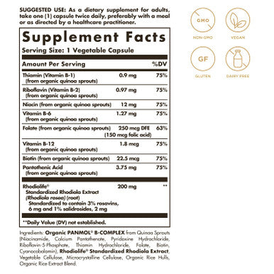 Solgar Daily Stress Support 60 Vegetable Capsules - Build Resistance To Stress & Mental Fatigue - Support Ability To Stay Calm - Contains Clinically-Studied Rhodiola & B-Complex Non-Gmo 60 Servings