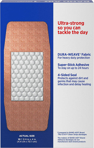 B-A Tough Wtrproof Xl Size 10Ct Band-Aid Extra Large Waterproof Tough Strips