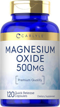 Carlyle Magnesium Oxide 500mg | 120 Capsules | Premium Quality | Non-GMO and Gluten Supplement
