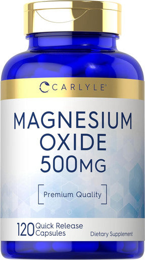 Carlyle Magnesium Oxide 500mg | 120 Capsules | Premium Quality | Non-GMO and Gluten Supplement