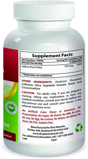 Best Naturals Kelp Supplement 150 Mcg Tablet 300 Count