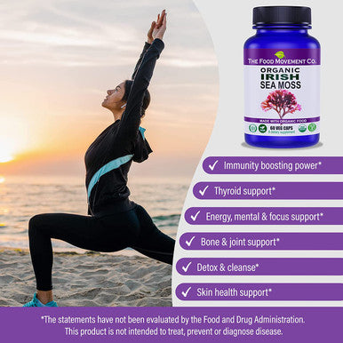 The Food Movement Irish Sea Moss Organic Prebiotic Food Sea Minerals Supports Healthy Detox Thyroid Digestion and Immune Support 60 Vegan Capsules Suitable for Vegetarian and Vegan Diets