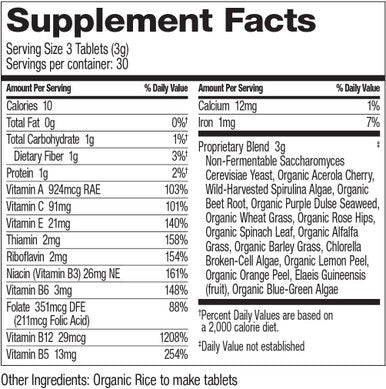 Dr. Schulzes SuperFood 100 Vitamin Mineral Herbal Concentrate Dietary Supplement Daily Nutrition Increased Energy GlutenFree NonGMO Vegan Organic 90 Tabs Packaging May Vary