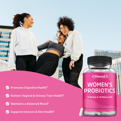 Vitacook Women S Probiotics, 100 Billion Cfu, 18 Strains, Prebiotics, Cranberry, Vb6 & Vc, Mood, Vaginal & Urinary Tract Health, Shelf Stable, 60 Delayed Release Caps