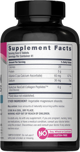 NeoCell Collagen Peptides | 250 Tablets | with Vitamin C | Grassfed Supplement | Hair, Skin, & Nails | for Women and Men