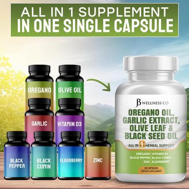 Jb Wellness Oregano Oil 6000Mg Garlic Extract 4000Mg Olive Leaf 3000Mg With Astragalus - Immune Support & Digestive Health Supplement For Women And Men - 60 Count
