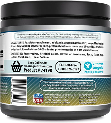 Amazing Nutrition Formulas Taurine Powder Supplement | Non-GMO | Gluten | Made in USA (1 Lb | 454 Grams)